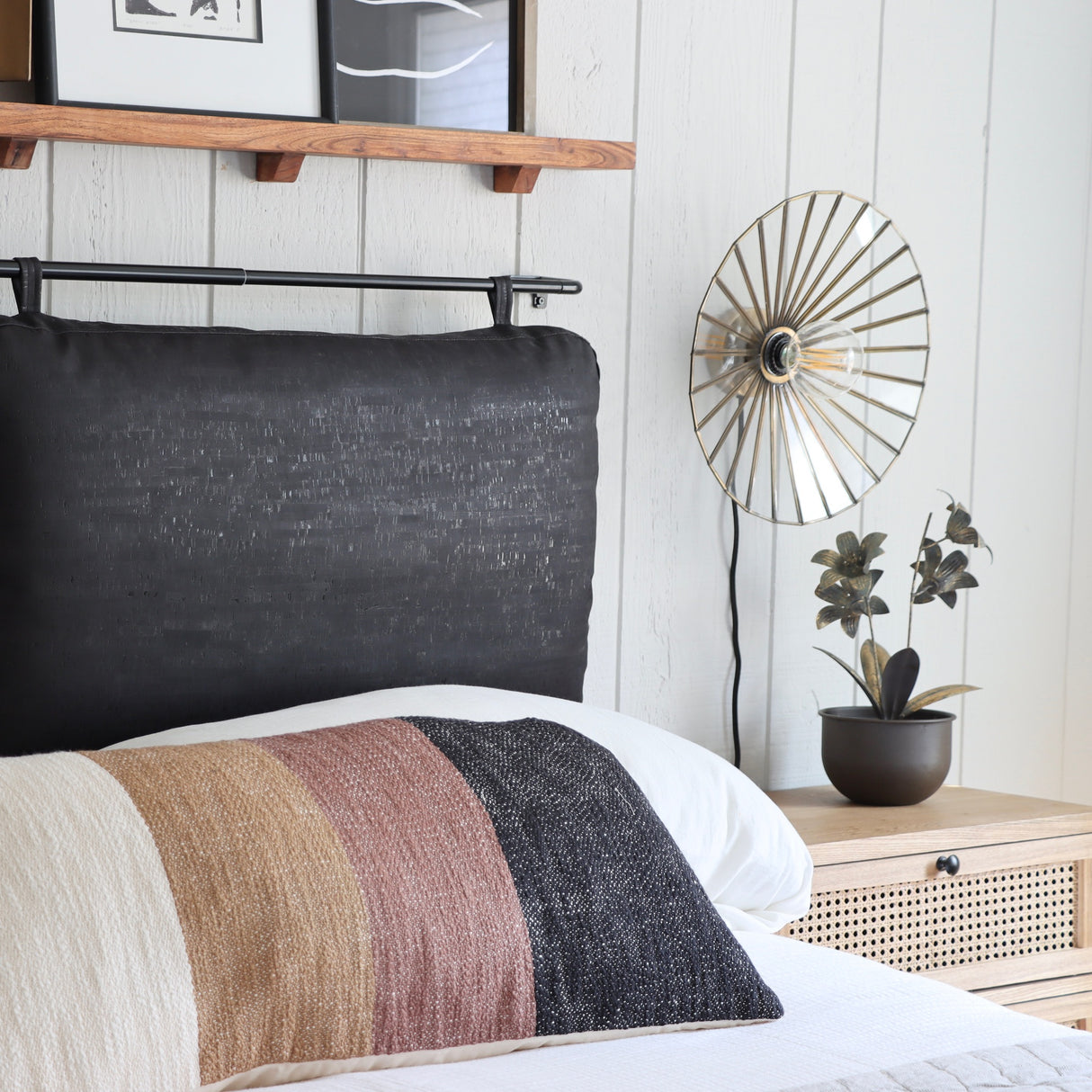 The Rachael Vegan Cork Headboard Cushions-Black - Holistic Habitat 