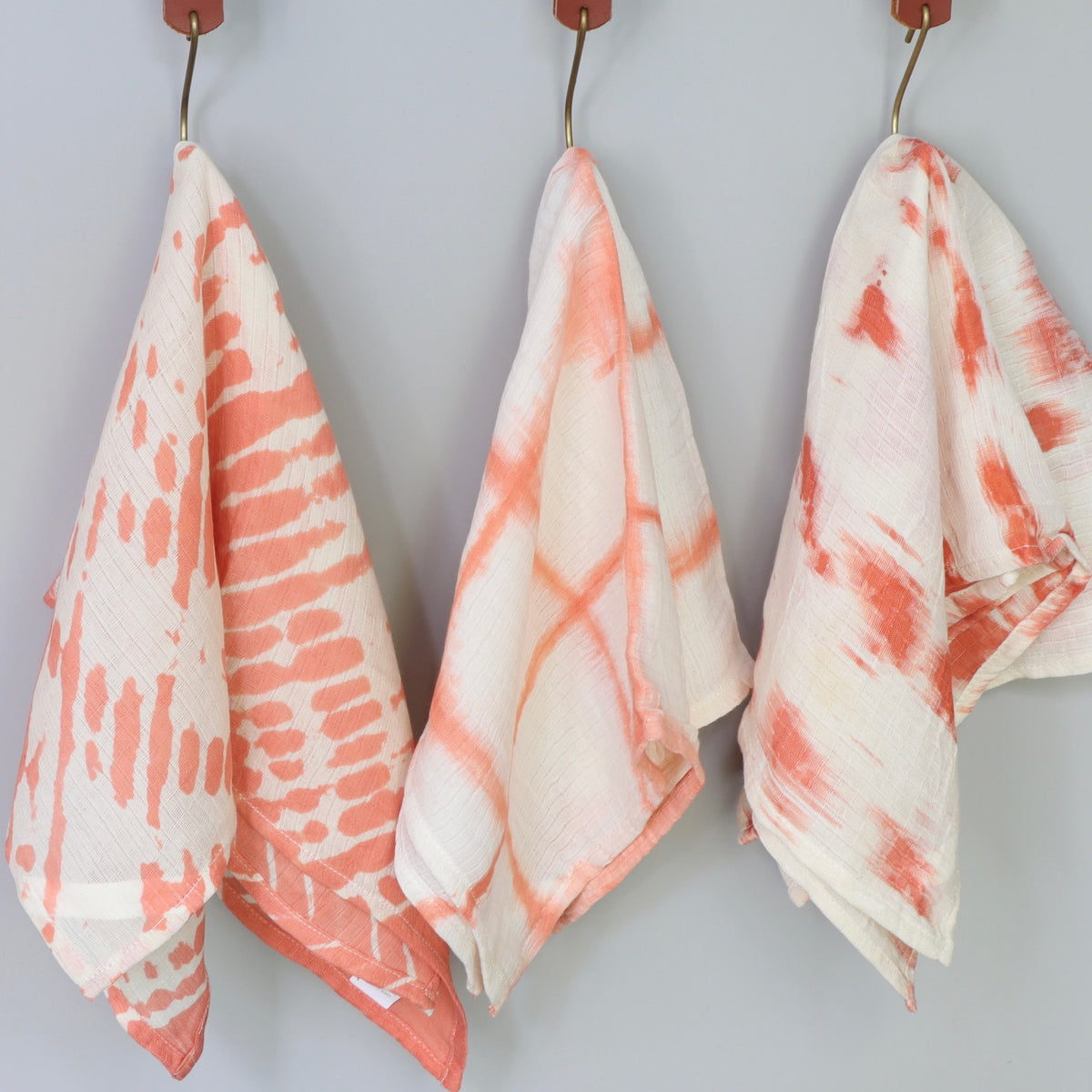 Set of 3 Coral Hand-Dyed Tea Towels