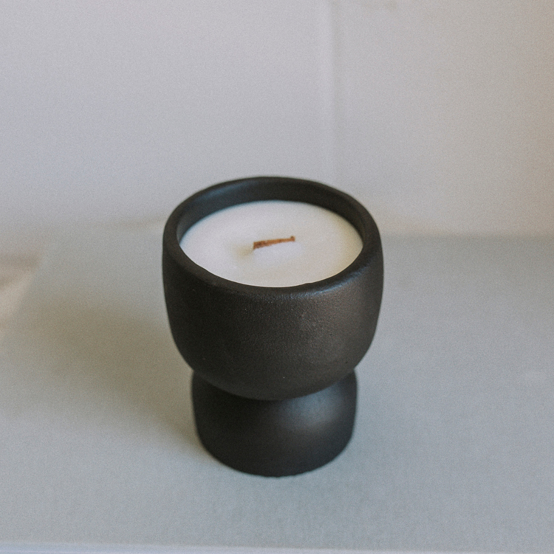 Pedestal Candle Vessel in Noir - Holistic Habitat 