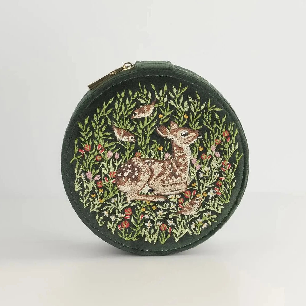 Chloe Fawn Embroidered Jewelry Box - Green - Holistic Habitat 