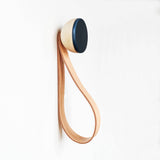 Wood & Ceramic Coat Hook / Hanger Leather Strap - Dark Blue - Holistic Habitat 