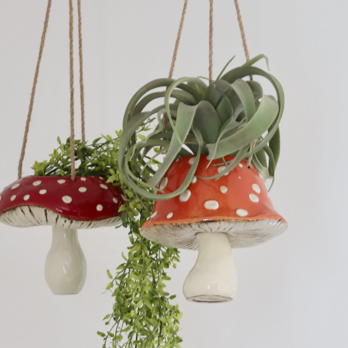 Toadstool Ceramic Hanging Mushroom Planters- Set of 2 - Holistic Habitat 