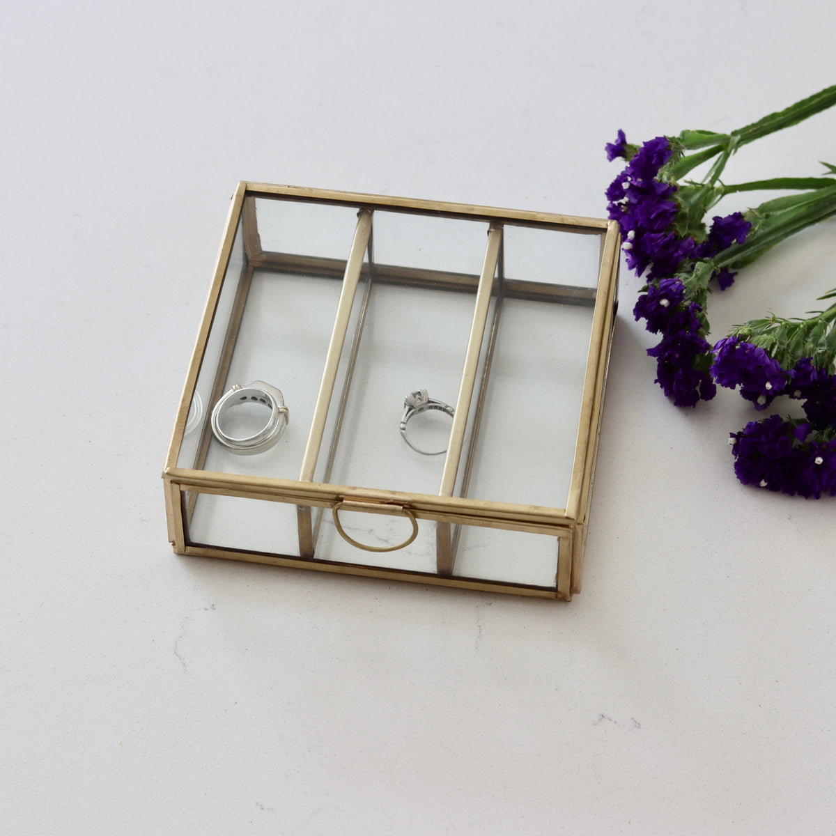 Brass and Glass Keepsake Box  - 3 Compartments - Holistic Habitat 