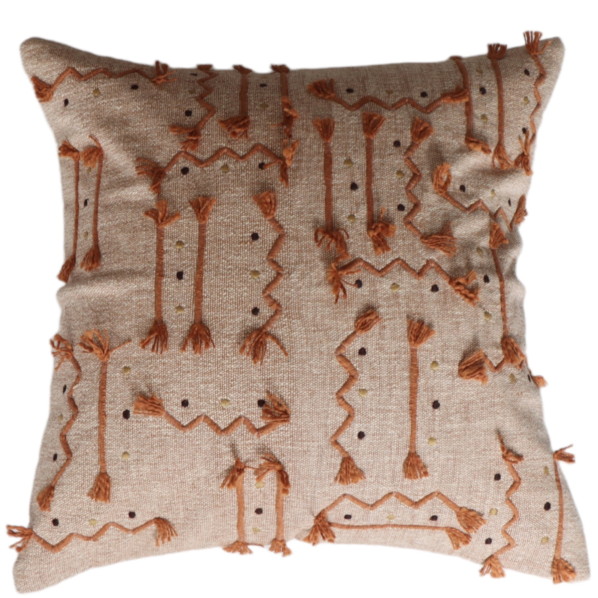 Preya Rust Tassel Embroidered Pillow Cover - 18 Inch - Holistic Habitat 