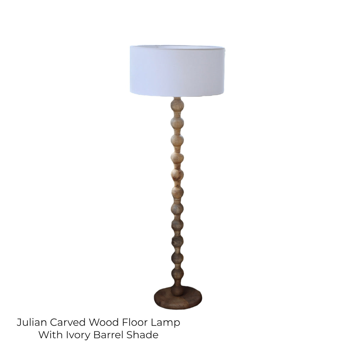 Julian Carved Wood Floor Lamp With Ivory Barrel Shade - Holistic Habitat 