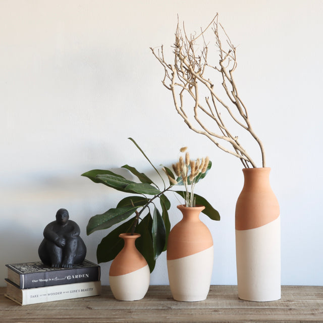 Ivory Dipped Terracotta Vases - Set of 3 - Holistic Habitat 