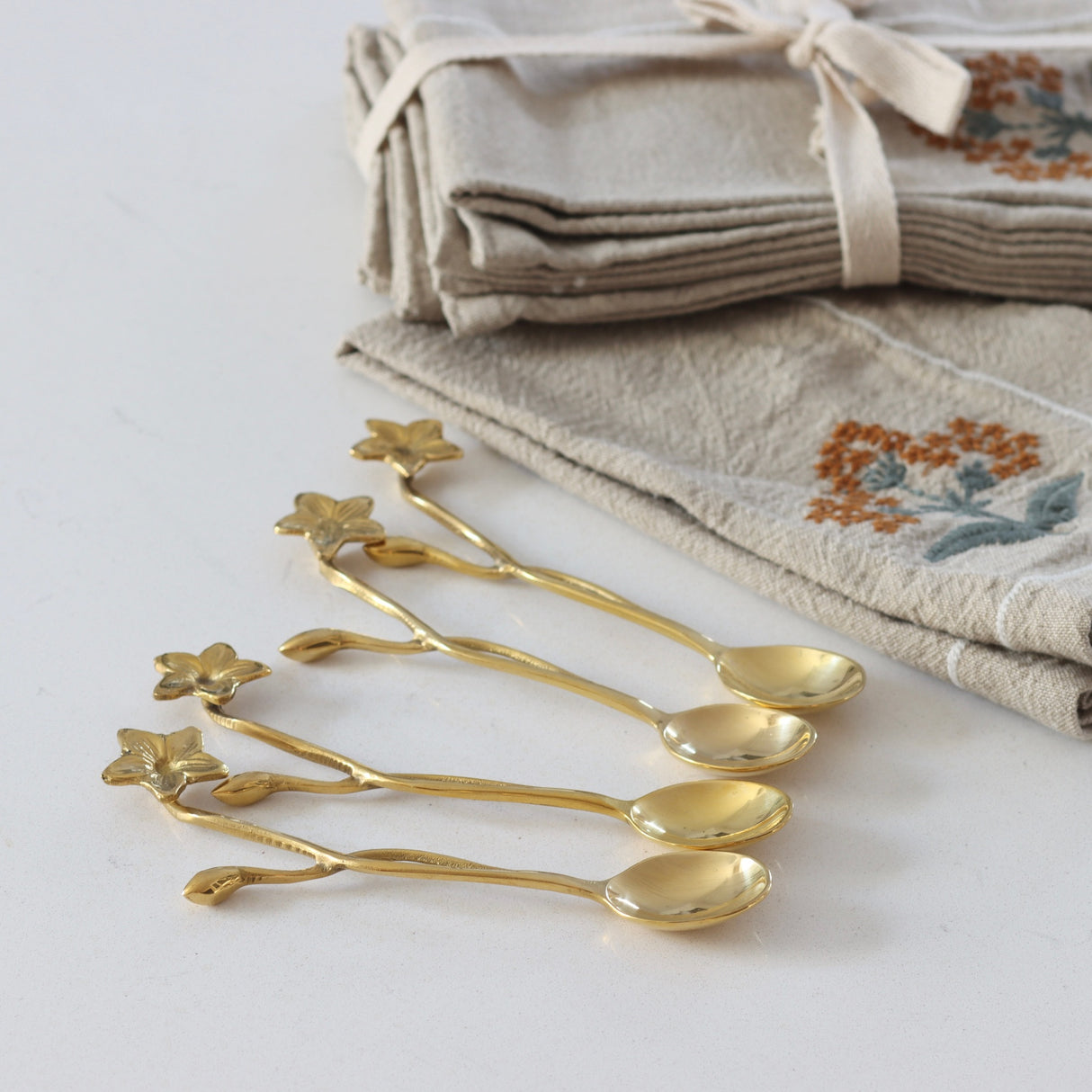 Forget-Me-Not Brass Tea Spoons - Set of 4 - Holistic Habitat 