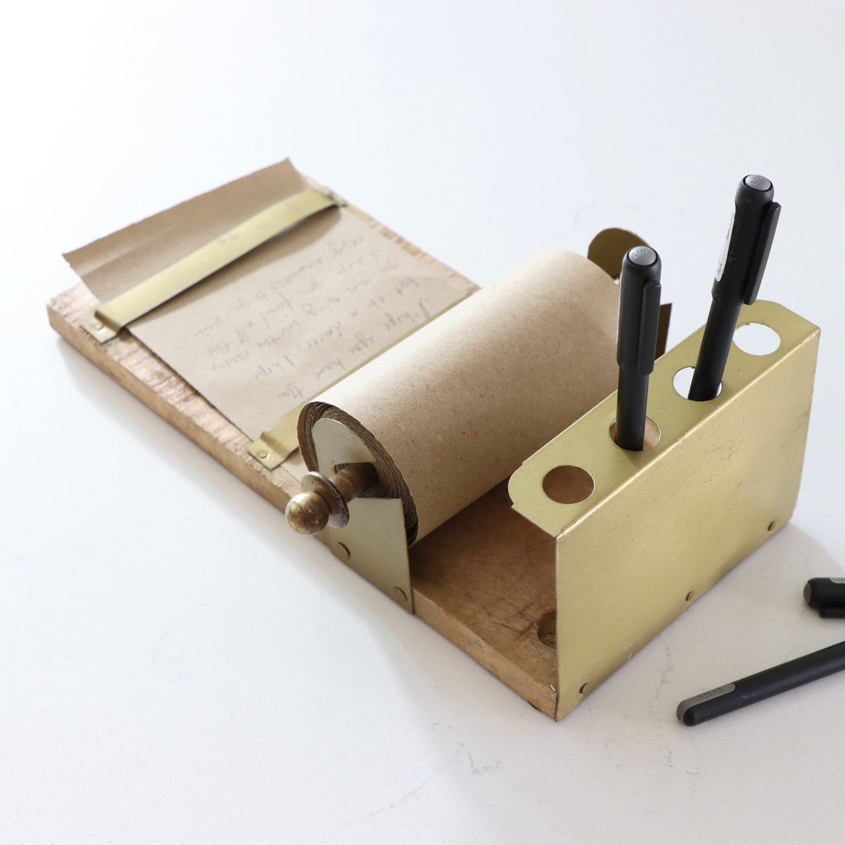 Table Top Note Roll With Wood Base and Pencil Holder - Holistic Habitat 