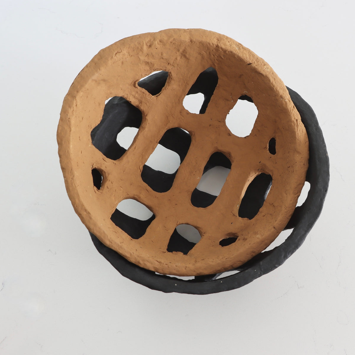 Rust 12 inch Paper Mache Basket Bowl - Holistic Habitat 