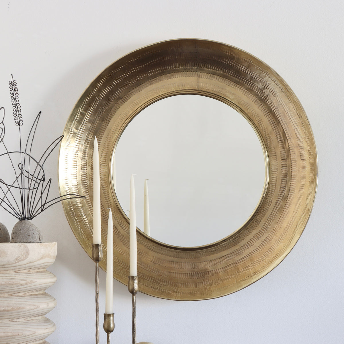Gavi Hand Hammered Antique Brass Finished Mirror - Holistic Habitat 