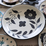 Black Hollyhock Hand-Painted Stoneware Serving Bowl - Holistic Habitat 