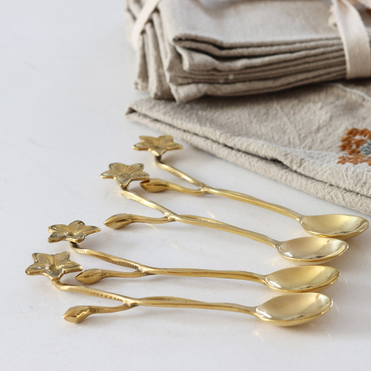 Forget-Me-Not Brass Tea Spoons - Set of 4 - Holistic Habitat 