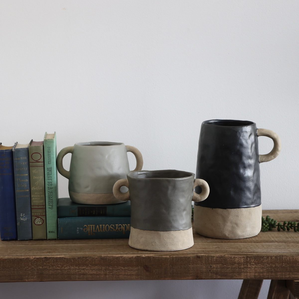 Handled Ceramic Ring Vases - Set of 3 - Holistic Habitat 