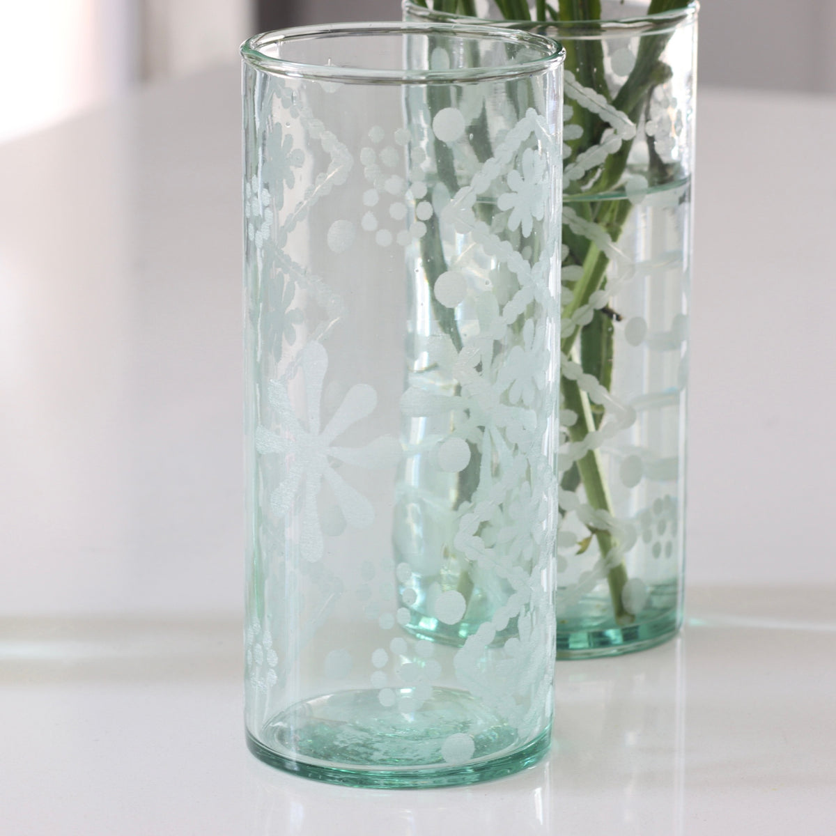 Secret Garden Etched Recycled Glass Vase - Large - Holistic Habitat 