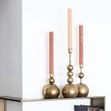 Stacked Orb Antique Brass Finish Taper Candle Holders - Set of 3 - Holistic Habitat 