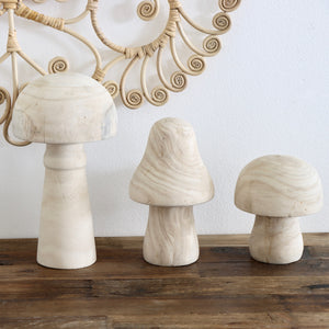 Set Of 3 Natural Wood Mushrooms