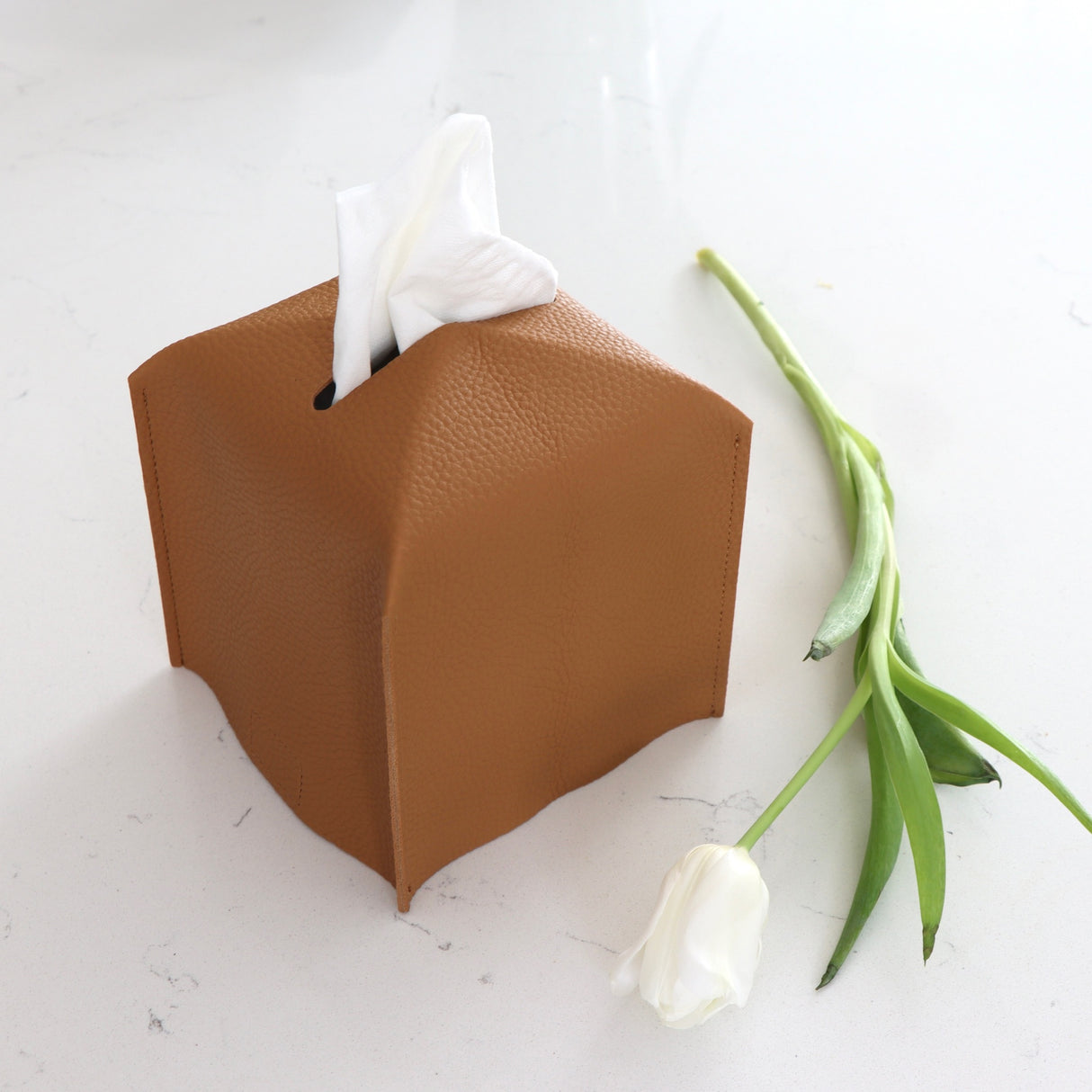 Camel Vegan Leather Tissue Box Cover - Holistic Habitat 