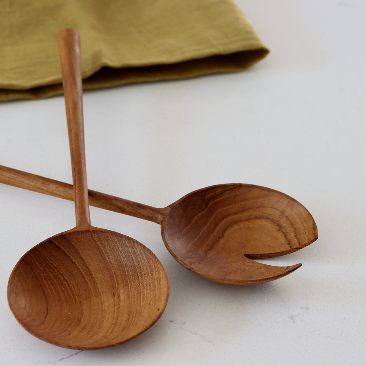 Full Moon Teak Wooden Salad Servers Set - Holistic Habitat 