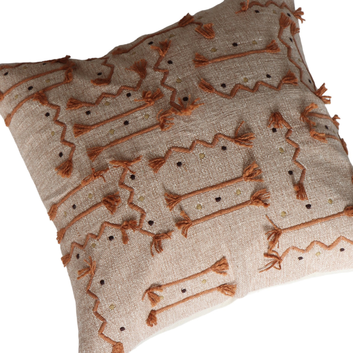 Preya Rust Tassel Embroidered Pillow Cover - 18 Inch - Holistic Habitat 