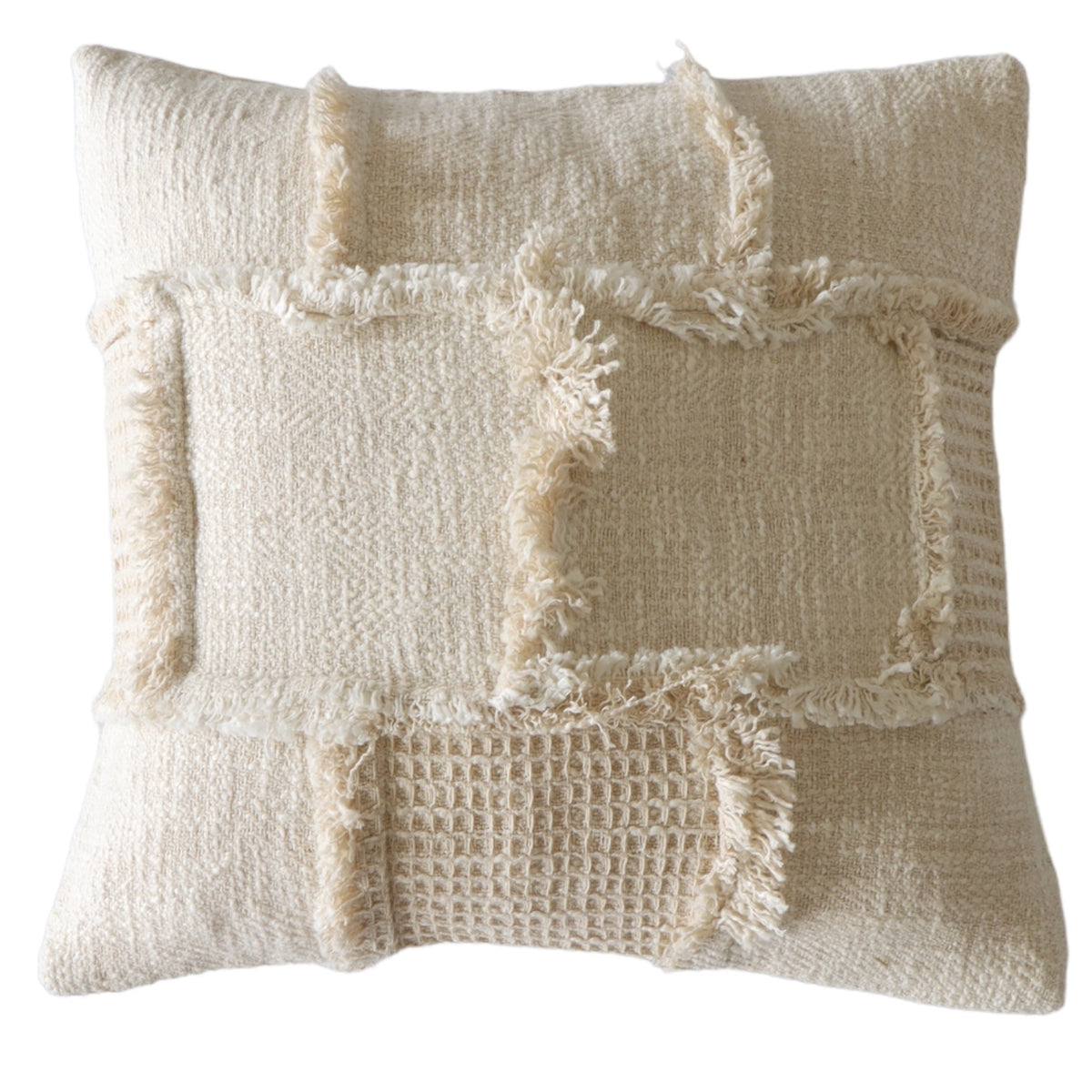 Rebellious Edge Woven Cotton Frayed Patchwork Pillow 18 Inch - Holistic Habitat 