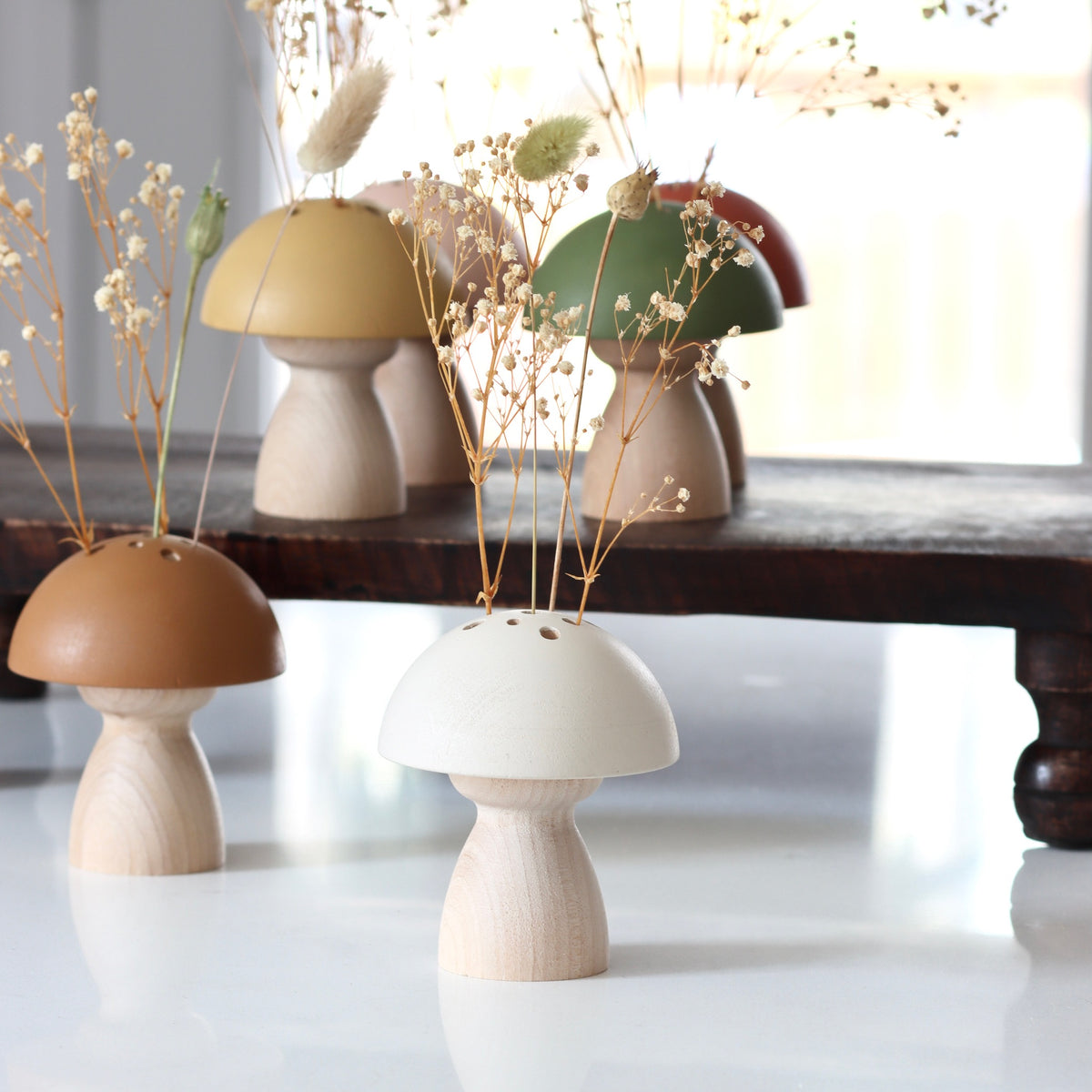 Hand-Painted Wooden Mushroom Vase - Snow - Holistic Habitat 