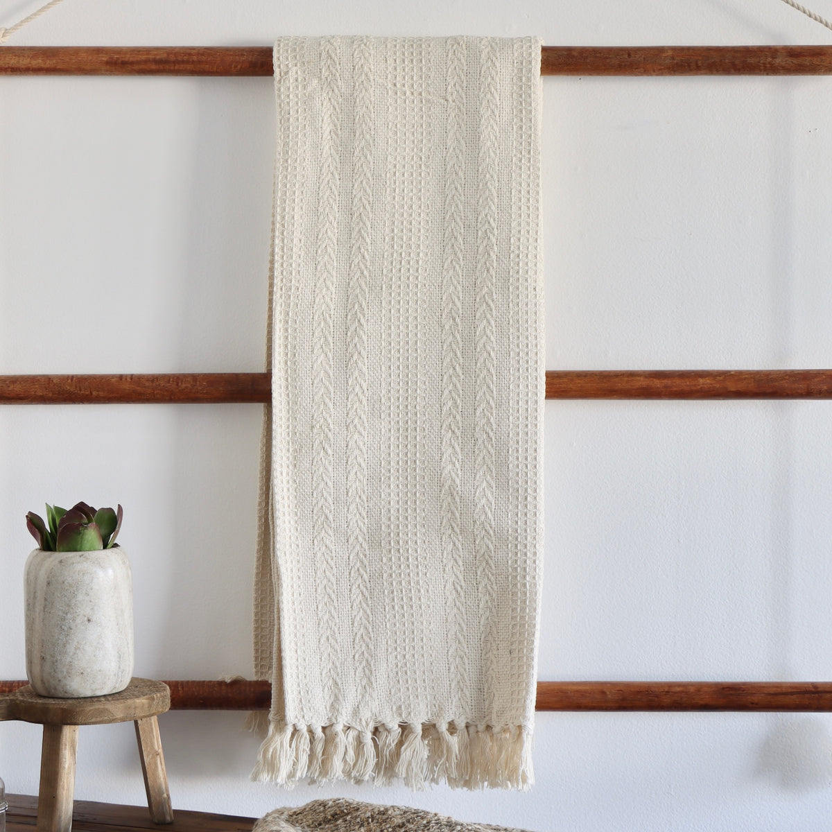 Toastie Morning Woven Recycled Cotton Fringed Throw - Holistic Habitat 