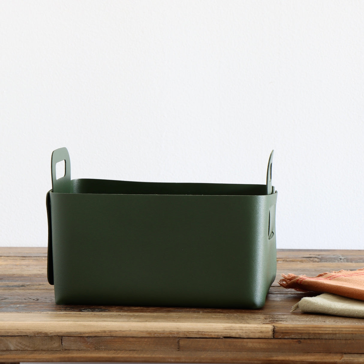 Green Vegan Leather Storage Basket - Medium - Holistic Habitat 