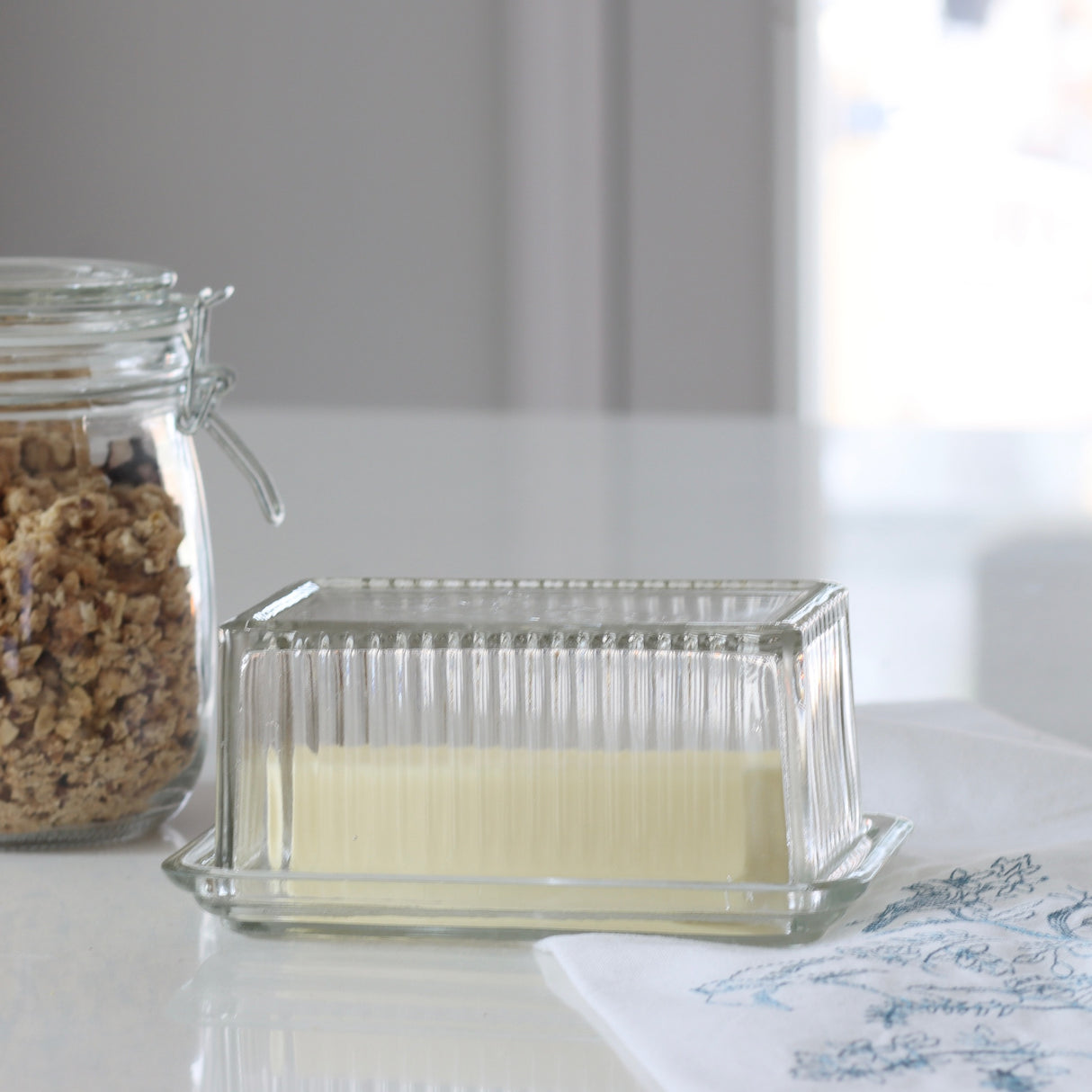 Fluted Glass Butter Dish - Holistic Habitat 