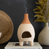 Ivory-Dipped Tabletop Clay Chiminea Incense Burner/ Candle Holder - Holistic Habitat 