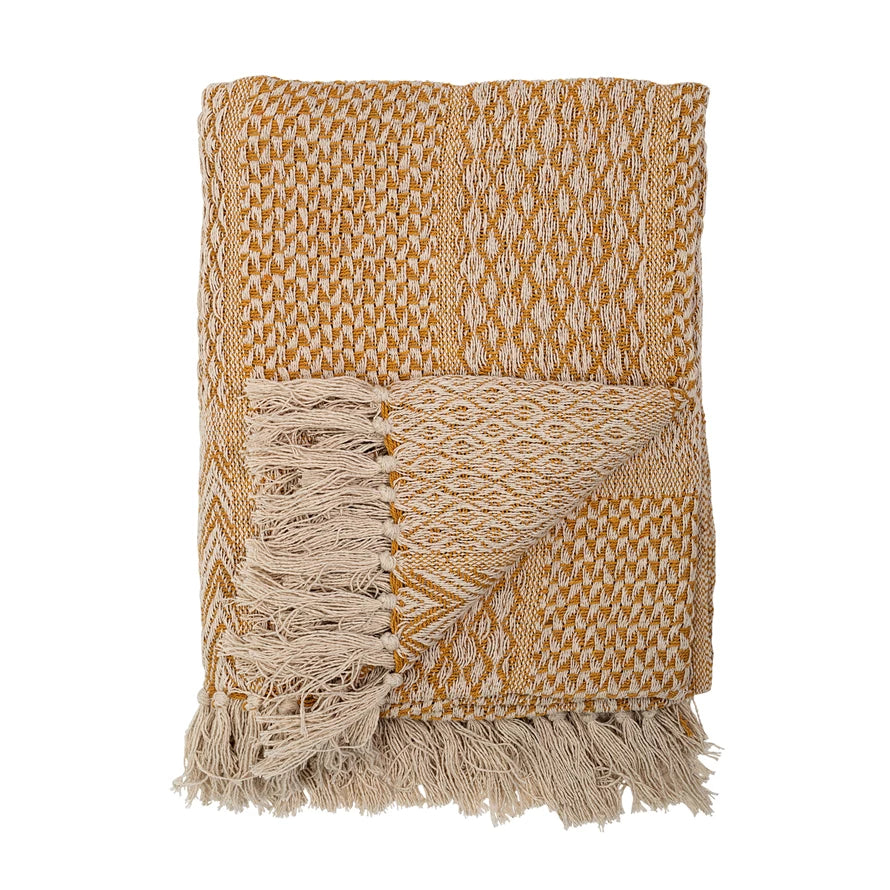 Golden Fringy Knit Throw - Holistic Habitat 
