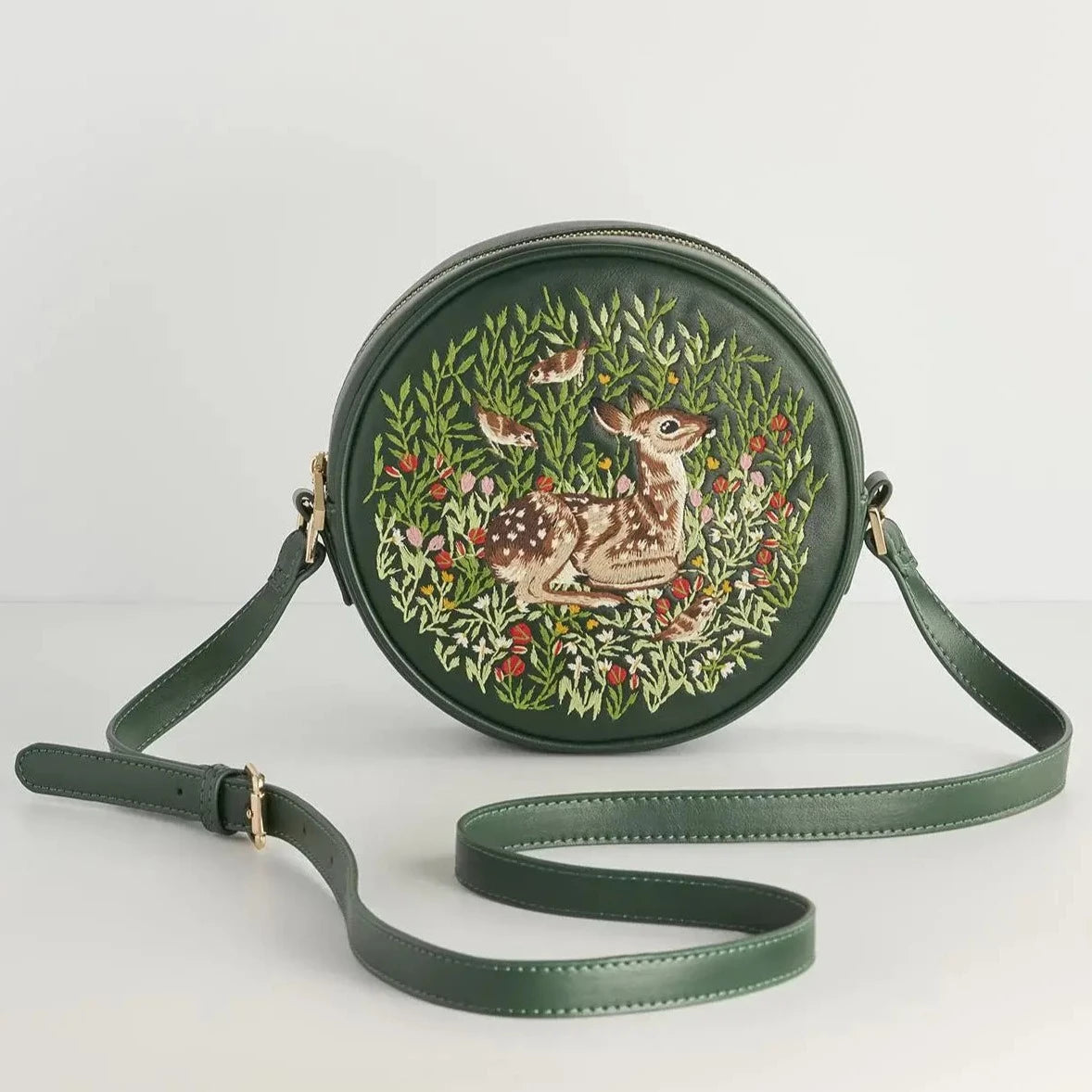 Chloe Fawn Embroidered Circle Bag - Green - Holistic Habitat 