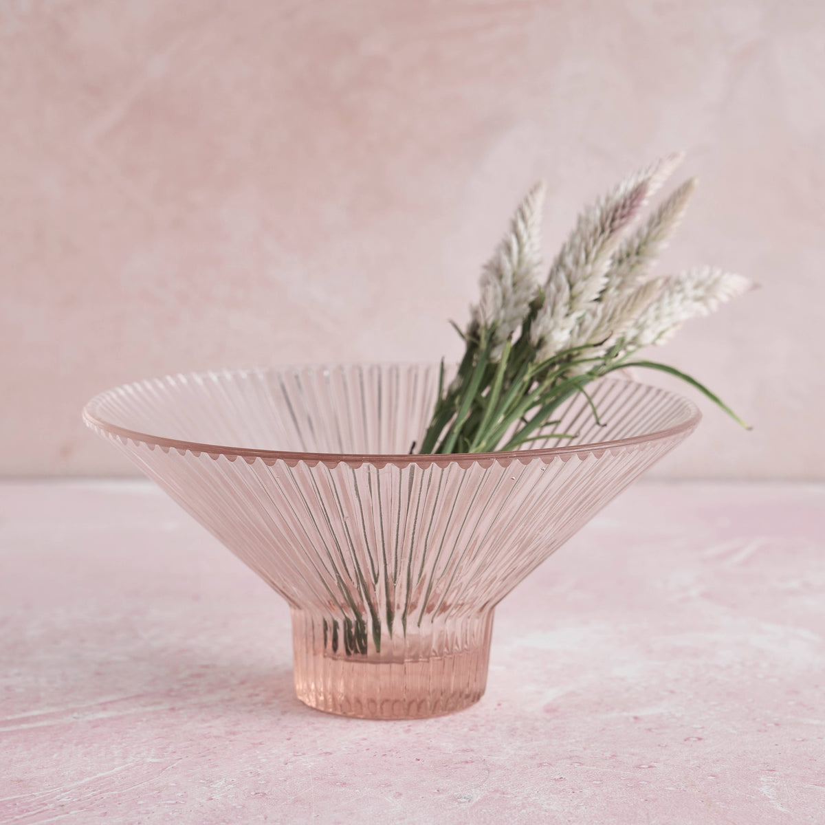 Pressed Pink Glass Low Bowl - Holistic Habitat 