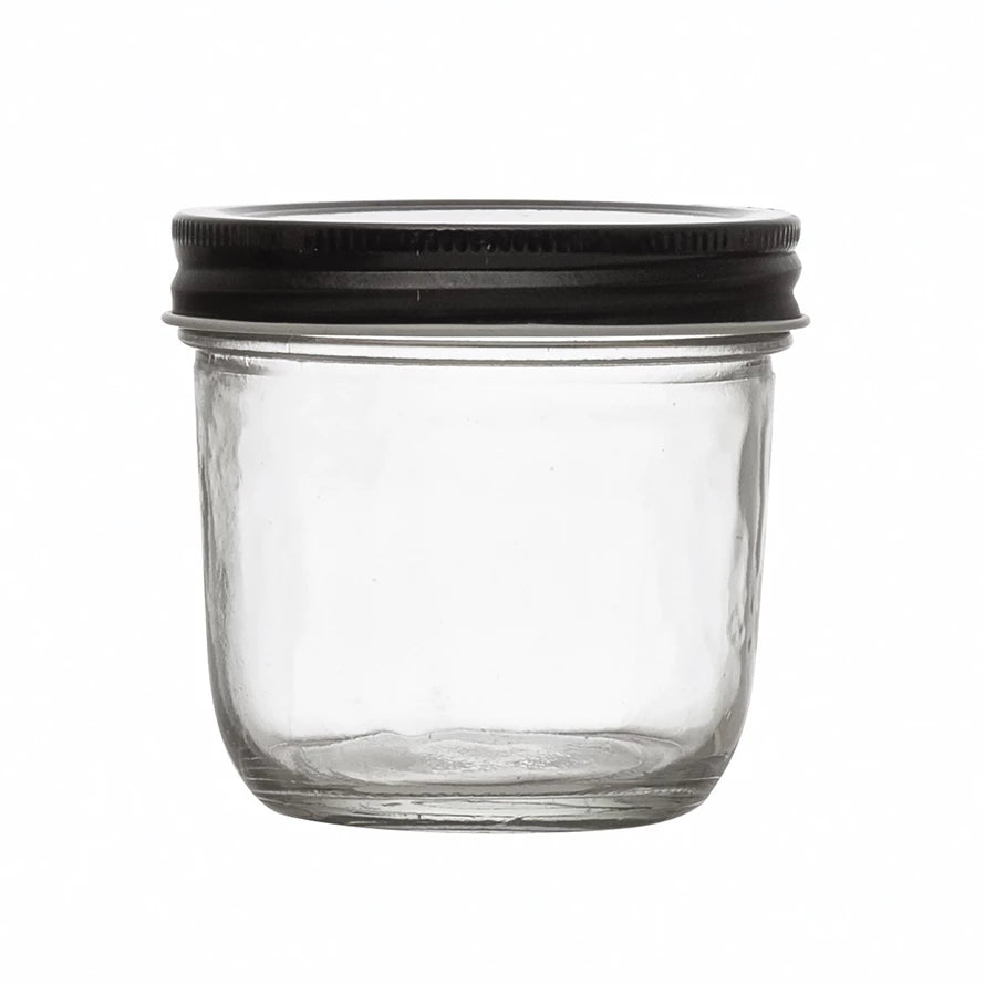 Short 8 oz Glass Jar with Matte Black Lid - Holistic Habitat 