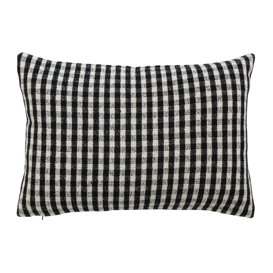 Black Gingham Recycled Cotton Lumbar Pillow - Holistic Habitat 
