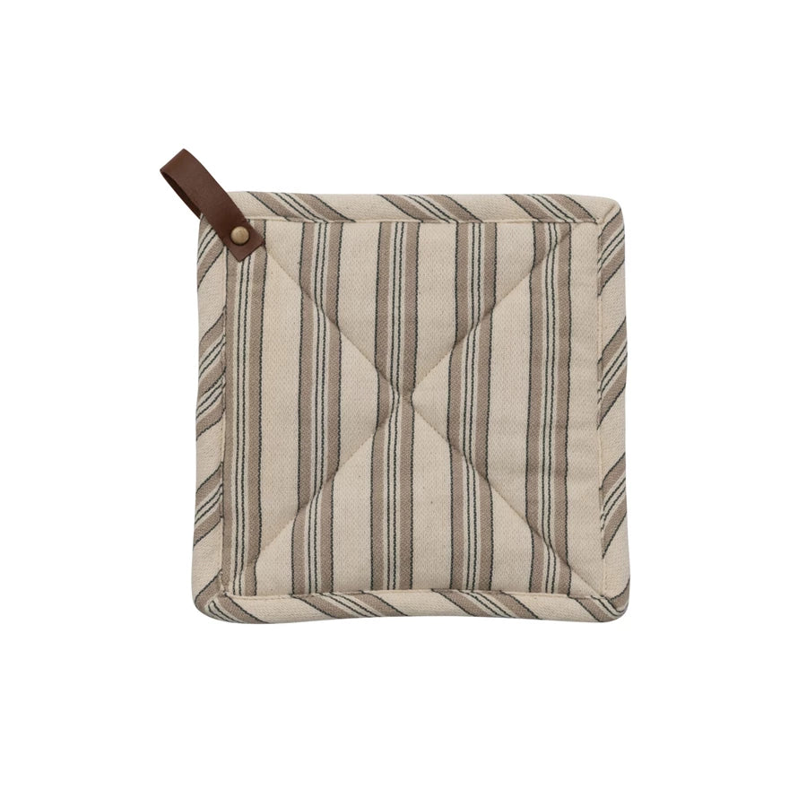 Striped Cotton Pot Holder with Leather Loop - Holistic Habitat 