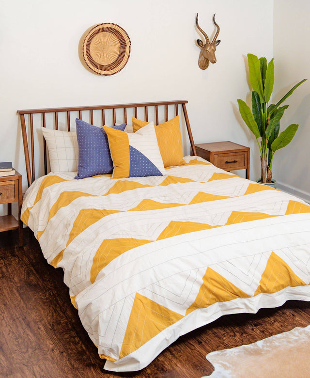 Triangle Duvet Cover - Mustard: Queen - Holistic Habitat 