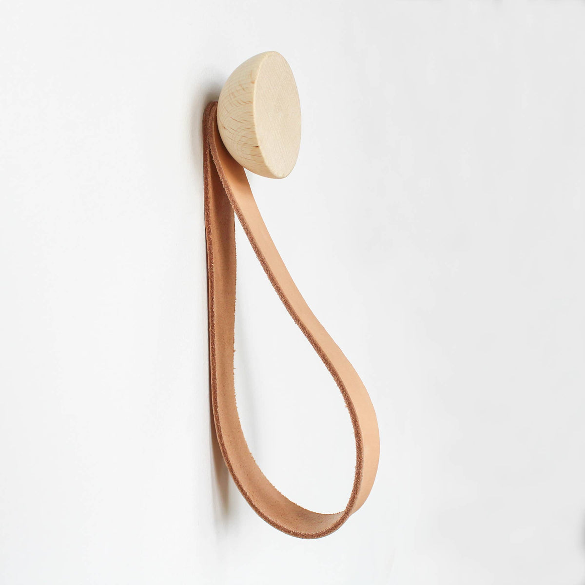Beech Wood Wall Mounted Coat Hook With Leather Strap - Holistic Habitat 