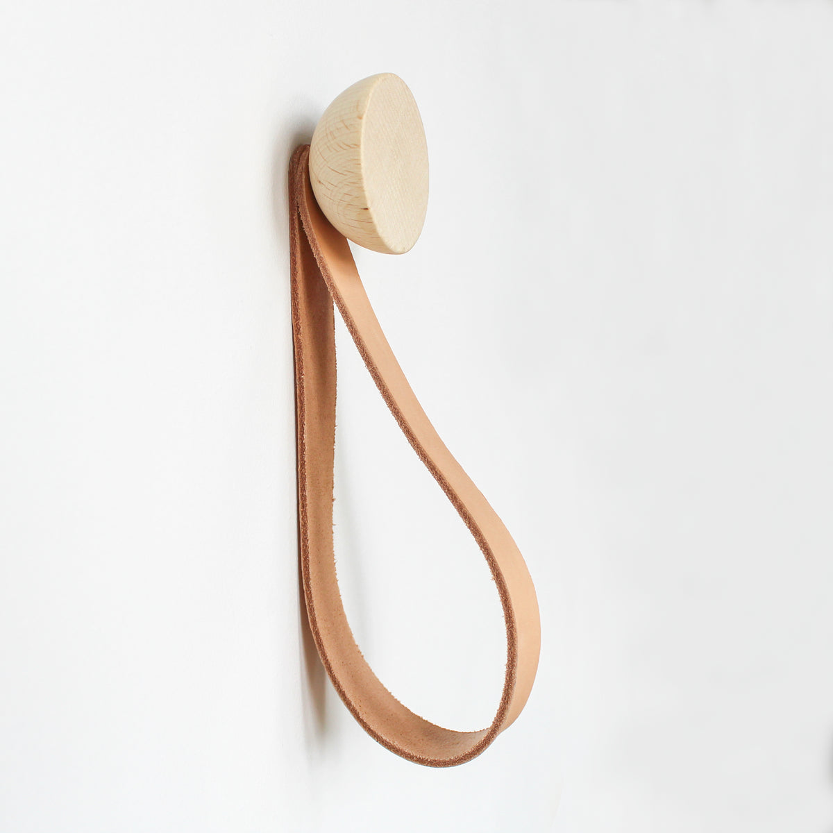 Large Beech Wood Wall Mounted Coat Hook With Leather Strap - Holistic Habitat 