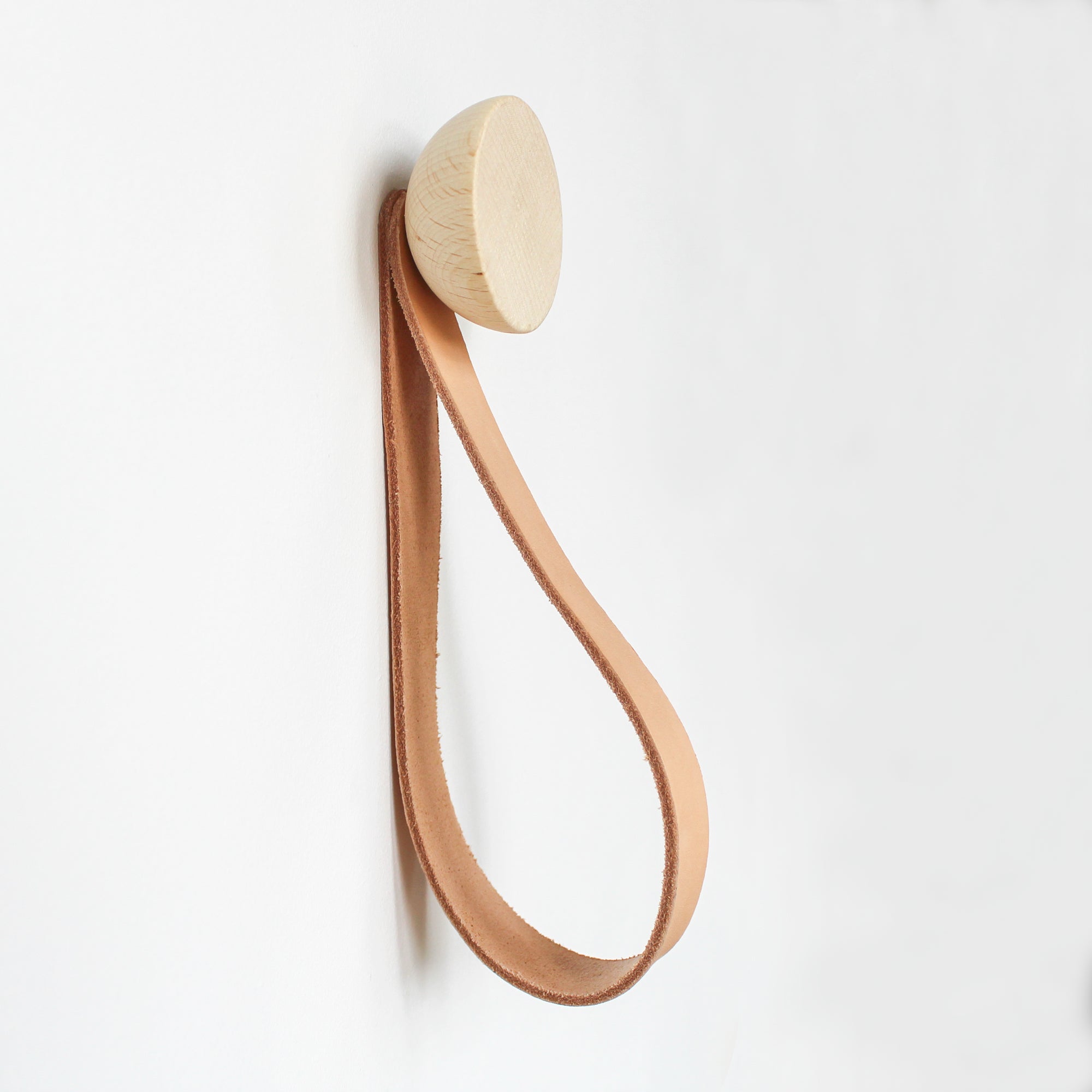 Large Beech Wood Wall Mounted Coat Hook With Leather Strap