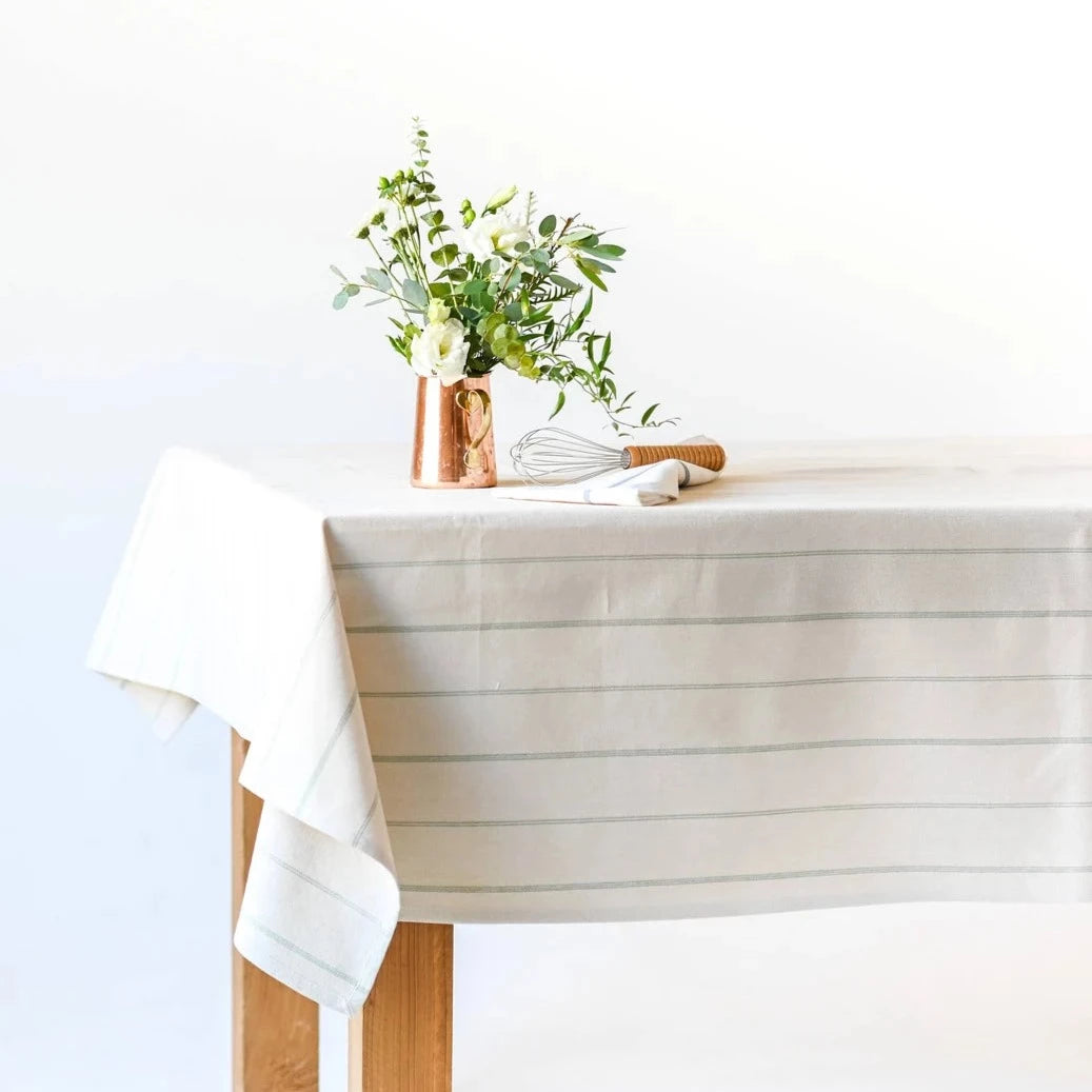 Simple English - Sage Stripe Tablecloth 60x90 - Holistic Habitat 